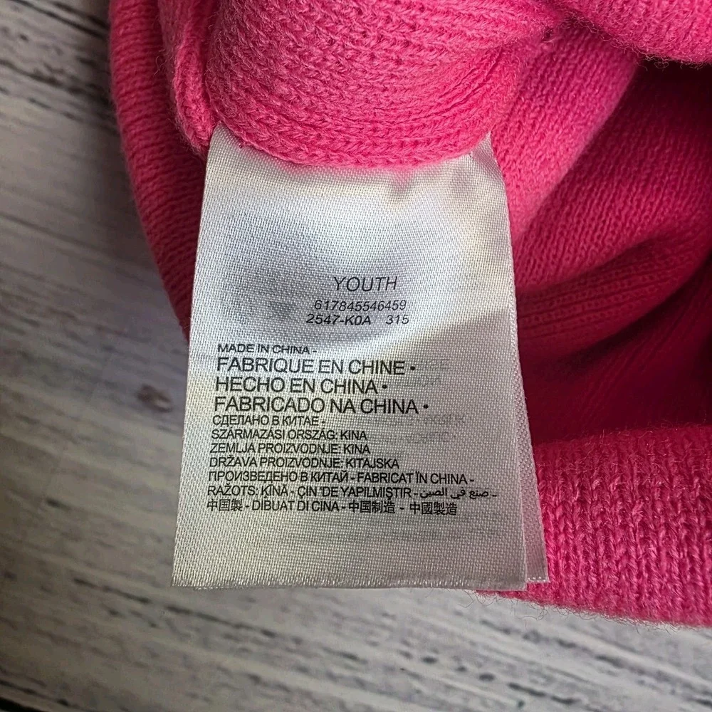 Nike Big Swoosh Knit Beanie Winter Pom Hat Pink White Black Youth‎ Acrylic